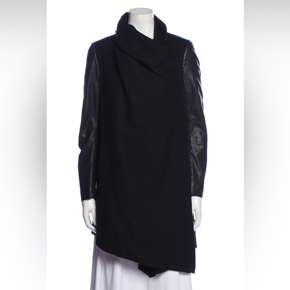 Allsaints leather sleeve wool coat